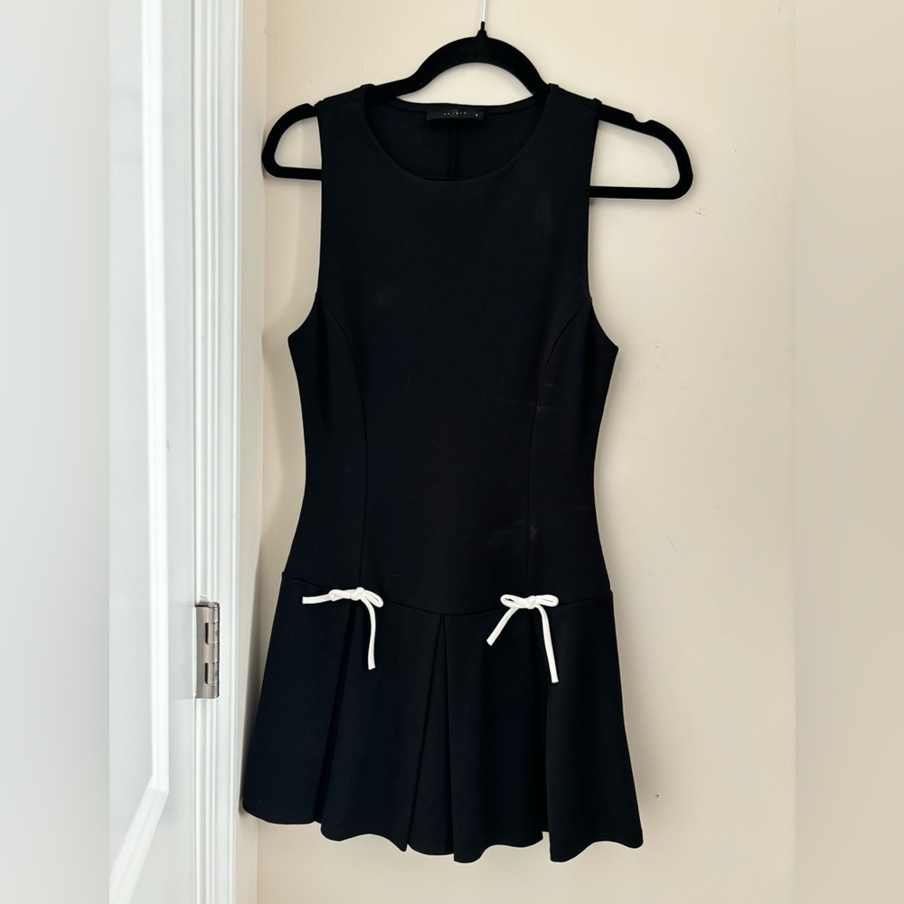 Elegant Black Mini Dress with White Ties